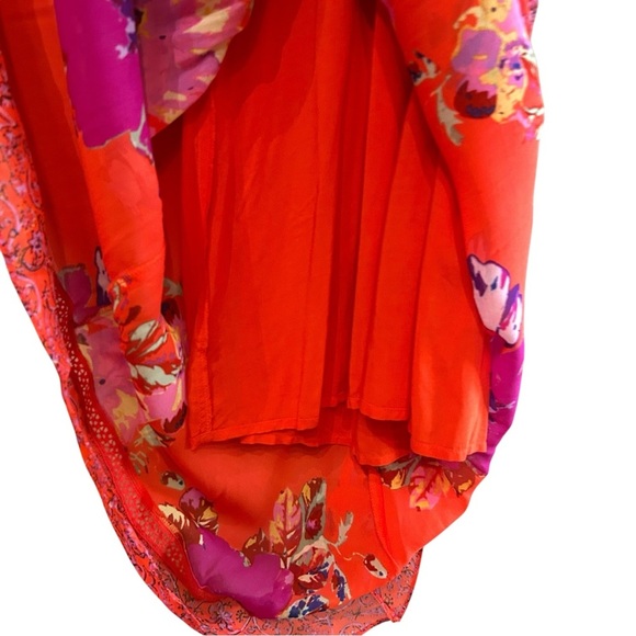 Maeve Grecia Ruffle Midi Dress Sz 0 Red Floral Asymmetrical Flowy Strappy Dress - Picture 3 of 14